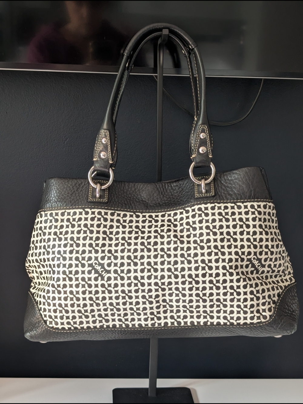 Coach Black and White Signature Tote Bag - Picture 2 of 13